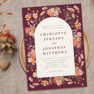 Burgundy Boho Fall Wildflower Wedding Invitation