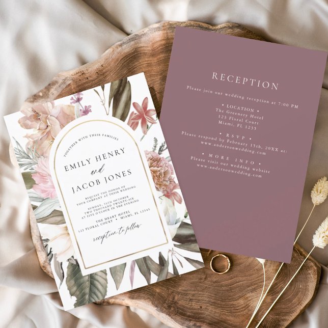 Burgundy Boho Floral All in One Wedding Invitation (Creator Uploaded)