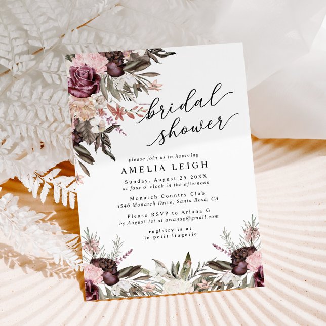 Burgundy Boho Floral Bridal Shower Invitation (Creator Uploaded)