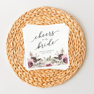 Burgundy Boho Floral Bridal Shower Napkin