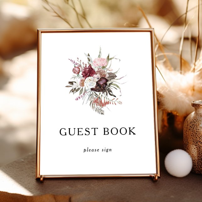 Burgundy Boho Floral Guest Book Sign (Creator Uploaded)