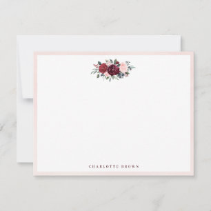 Burgundy boho floral personalised Stationery Card