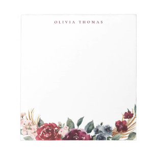Burgundy boho floral personalised Stationery Notepad