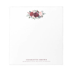 Burgundy boho floral personalised Stationery Notepad