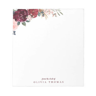 Burgundy boho floral personalized Stationery Notepad