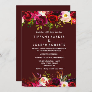Burgundy Boho Floral Spring Engagement Party Invitation