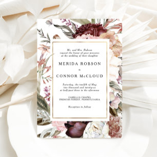 Burgundy Boho Floral Wedding Invitation