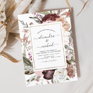 Burgundy Boho Floral Wedding Invitation
