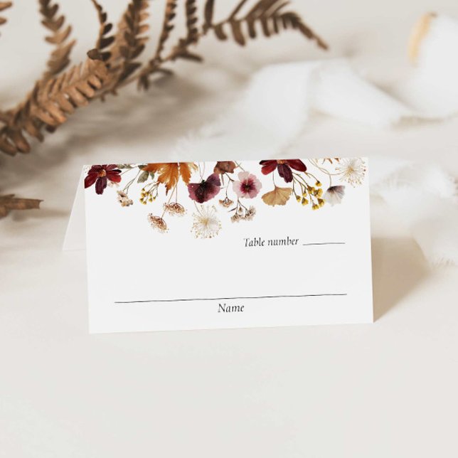 Burgundy Boho Floral Wedding Place Cards (Boho Burgundy Floral Wedding Escort Card)