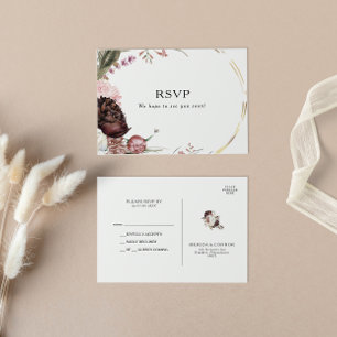 Burgundy Boho Floral Wedding RSVP Postcard