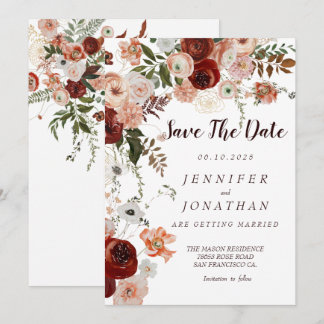 Burgundy Boho Gold Floral  Save the Dates Invitation