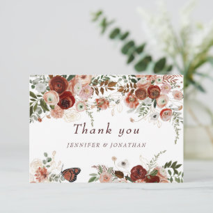 Burgundy Boho Gold Floral Watercolor Thank You Card