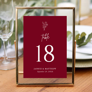Burgundy Boho Minimalist Botanicals Wedding Table Number