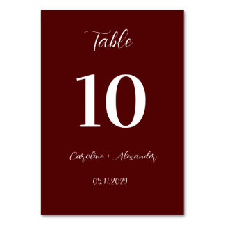 Burgundy Boho Modern Elegant Unique Wedding Table Number