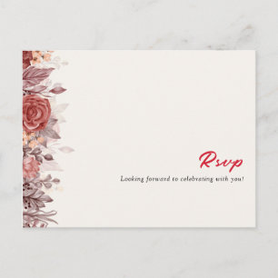 Burgundy Boho Rose Floral Pampas Grass Wedding Postcard