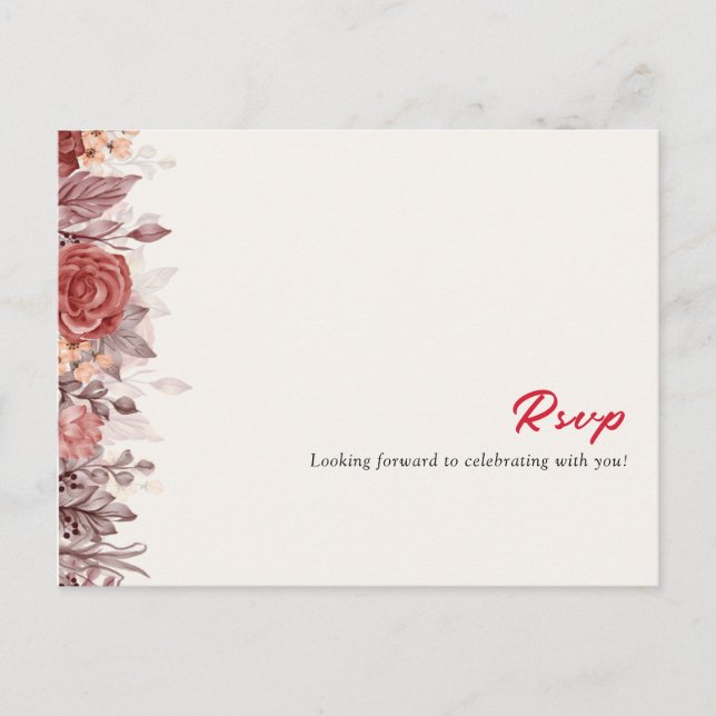 Burgundy Boho Rose Floral Pampas Grass Wedding Postcard (Front)