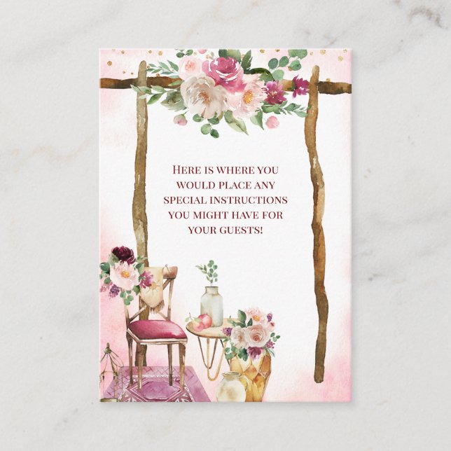 Burgundy Boho Watercolor Arch Enclosure Card (Front)