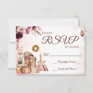 Burgundy Boho Watercolor Floral RSVP Card