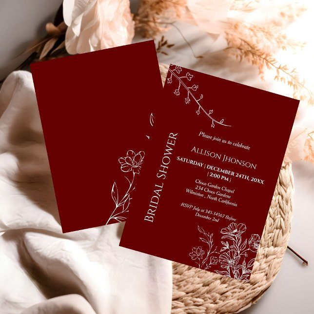 Burgundy  boho Wildflower bridal shower  Invitation (Creator Uploaded)