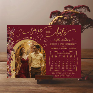 Burgundy Boho Wildflowers Photo & Calendar Wedding Save The Date