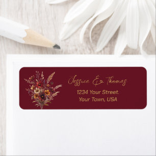 Burgundy Boho Wildflowers Wedding Return Address