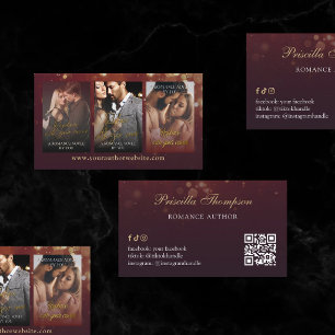 Burgundy Bokeh Romance Book Series Author Business Card