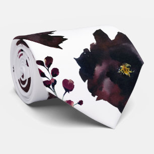 Burgundy Bordeaux And White Peony Elegant Wedding Tie