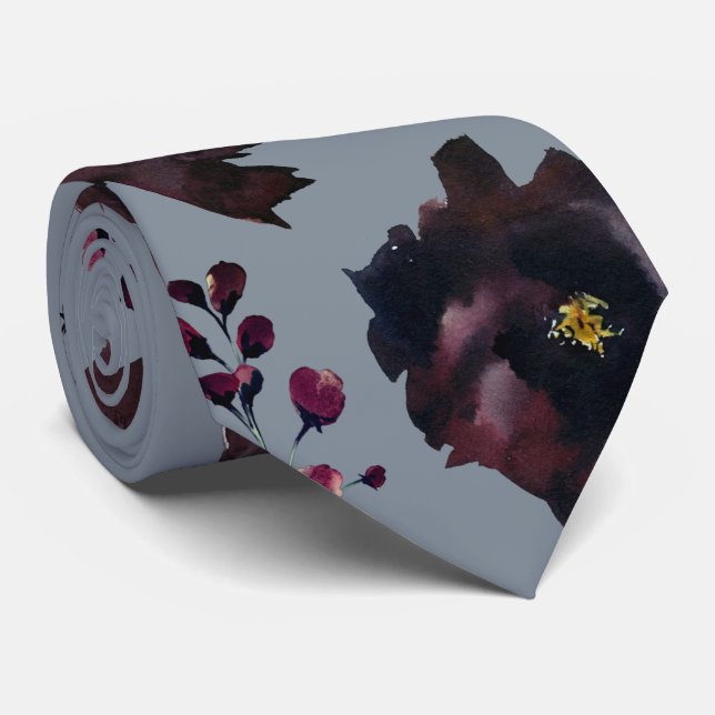 Burgundy Bordeaux Dusty Blue Elegant Wedding Tie (Rolled)