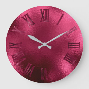 Burgundy Bordeaux Ruby Minimal Roman Numbers Large Clock