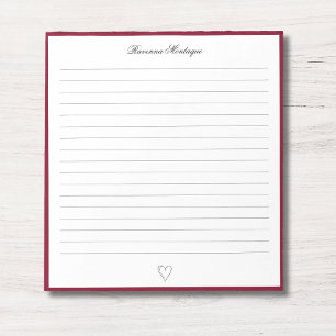 Burgundy Border and Heart Custom Script Lined Notepad