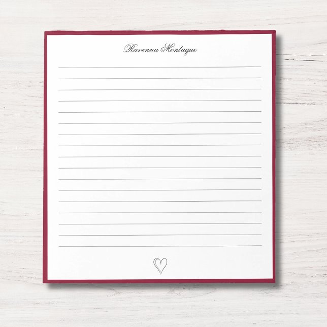 Burgundy Border and Heart Custom Script Lined Notepad (Creator Uploaded)