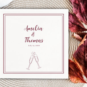 Burgundy Border Champagne Minimalist Wedding  Napkin