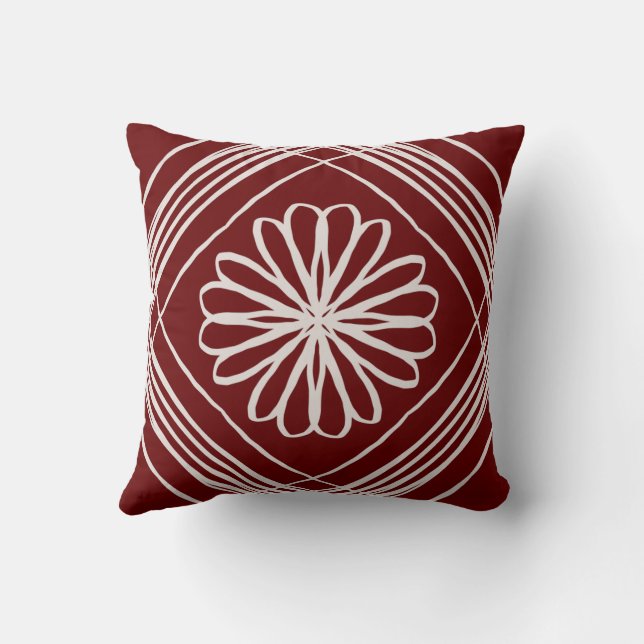 Burgundy Botanical Abstract Flower Cushion (Back)