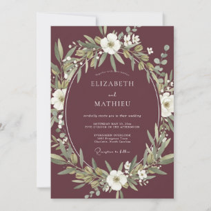 Burgundy Botanical Arch Wedding Invitation