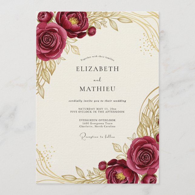 Burgundy Botanical Bloom Wedding Invitation (Front)
