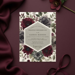 Burgundy Botanical Bloom Wedding Invitation