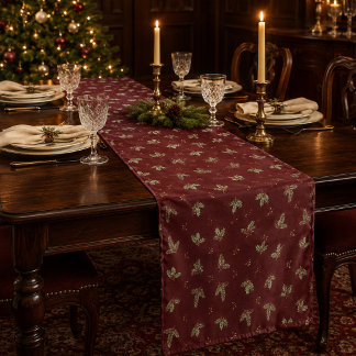 Burgundy Botanical Christmas Table Runner