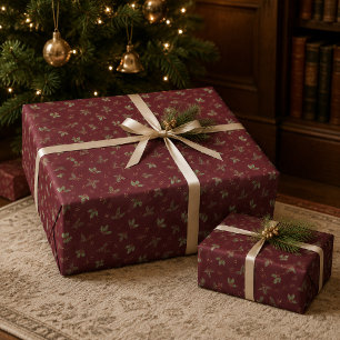 Burgundy Botanical Christmas Wrapping Paper