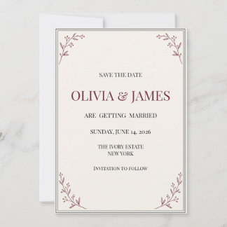 Burgundy Botanical Courthouse Wedding Save the Date