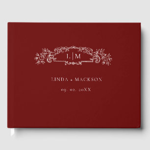 Burgundy botanical crest monogram wedding guest book