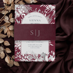 Burgundy Botanical Foliage Monogrammed Invitation Belly Band