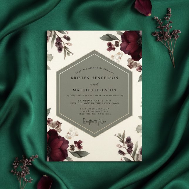 Burgundy Botanical Opulence Wedding Invitation (Creator Uploaded)
