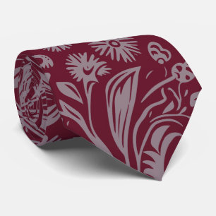 Burgundy Botanical Tie   Paisley Necktie