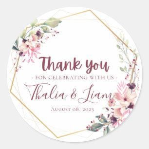Burgundy Botanical Wedding Favour Classic Round Classic Round Sticker