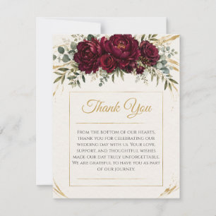 Burgundy Botanical Wedding Thank You Card