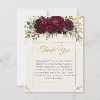 Burgundy Botanical Wedding Thank You Card