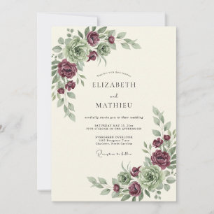 Burgundy Botanical Whimsy Wedding Invitation