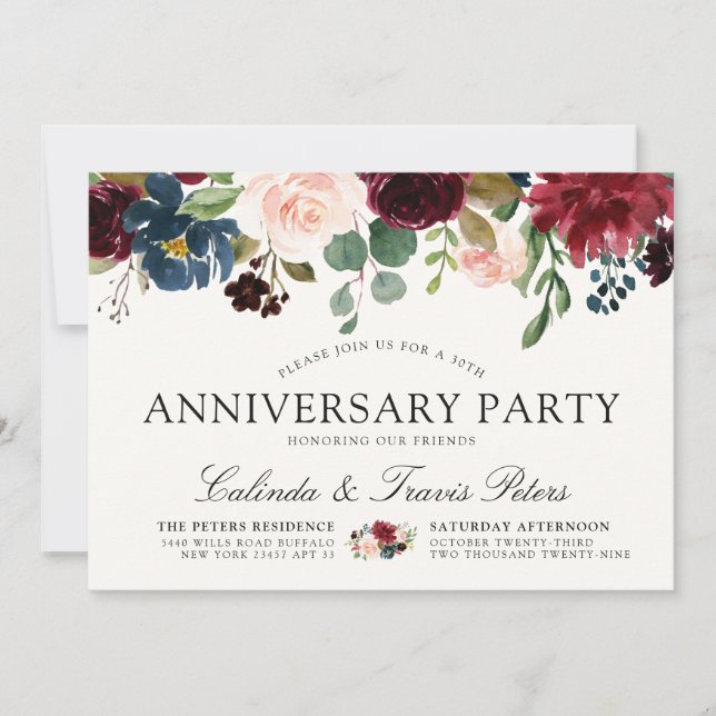 Burgundy Bouquet | Anniversary Party Invitation (Front)
