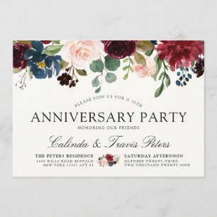 Burgundy Bouquet   Anniversary Party Invitation