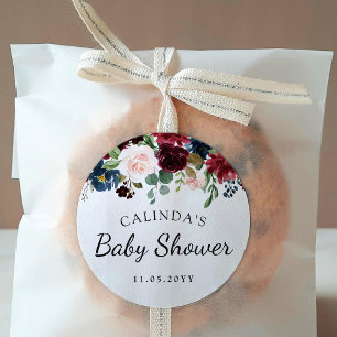 Burgundy Bouquet Baby Shower Classic Round Sticker